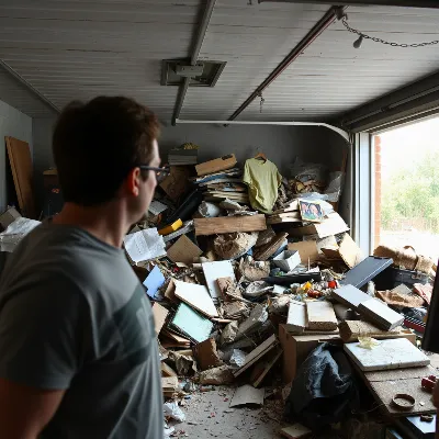 Frustrated person looking at a pile of renovation debris, highlighting common pain points