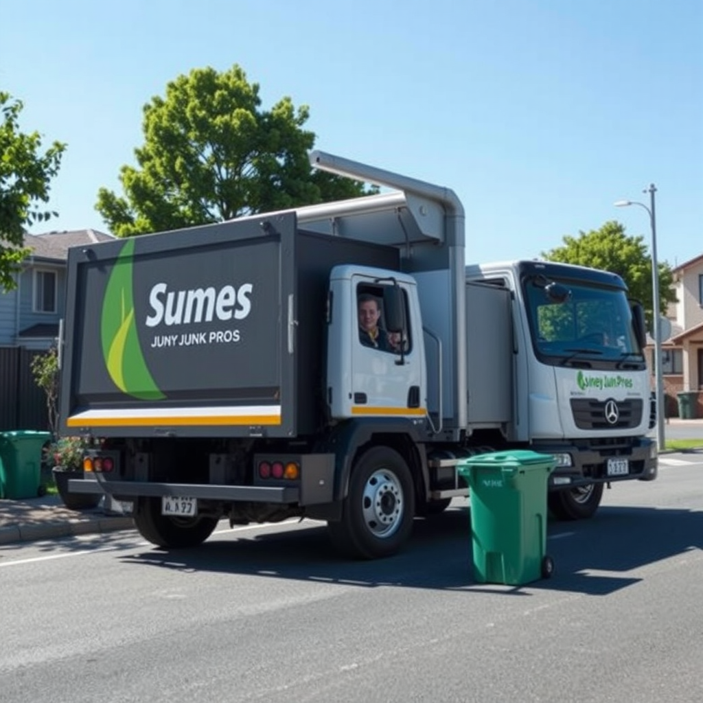 Sydney Junk Pros truck with green waste and recycling bins in a clean environment