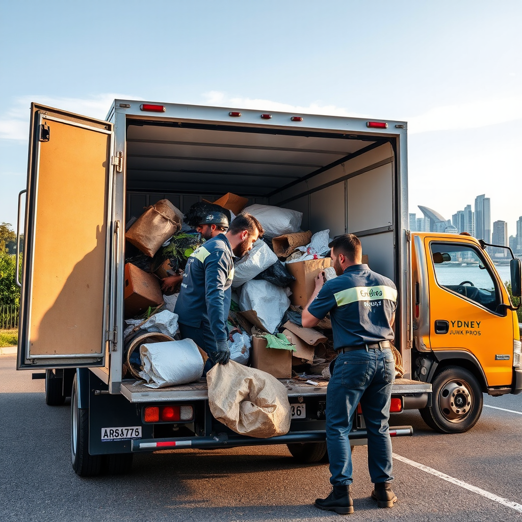 Sydney Junk Pros team members loading a truck with rubbish